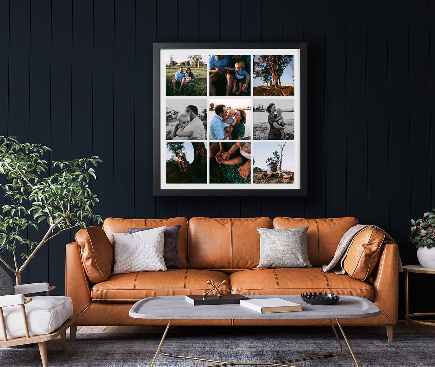 Mockup wall in dark living room interior background, farmhouse s